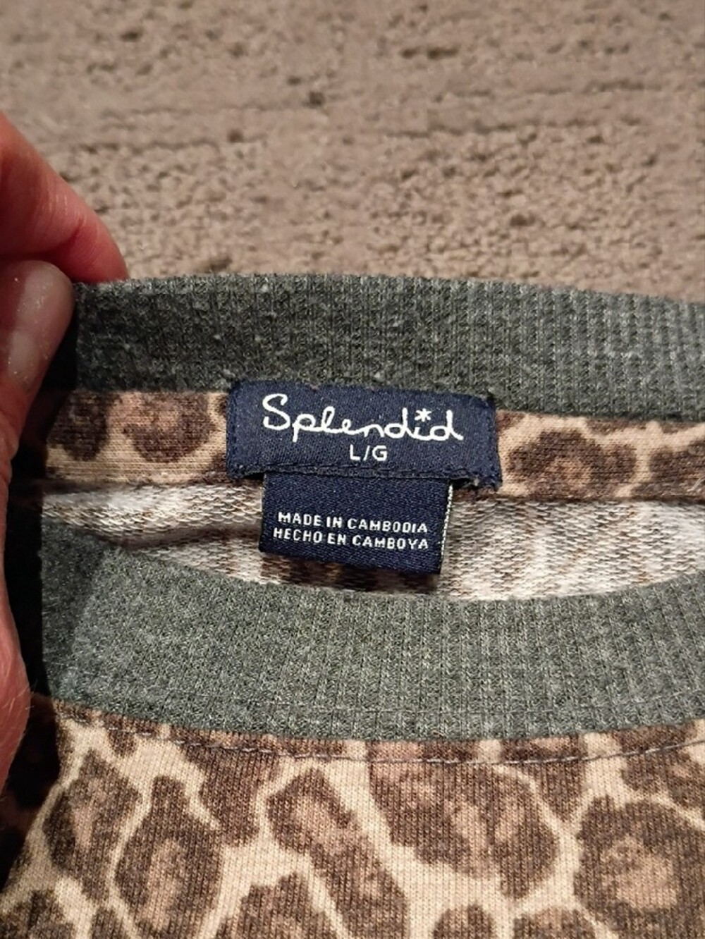 Splendid Leopard Print Crewneck Sweater with Gray Trim - Picture 2 of 6